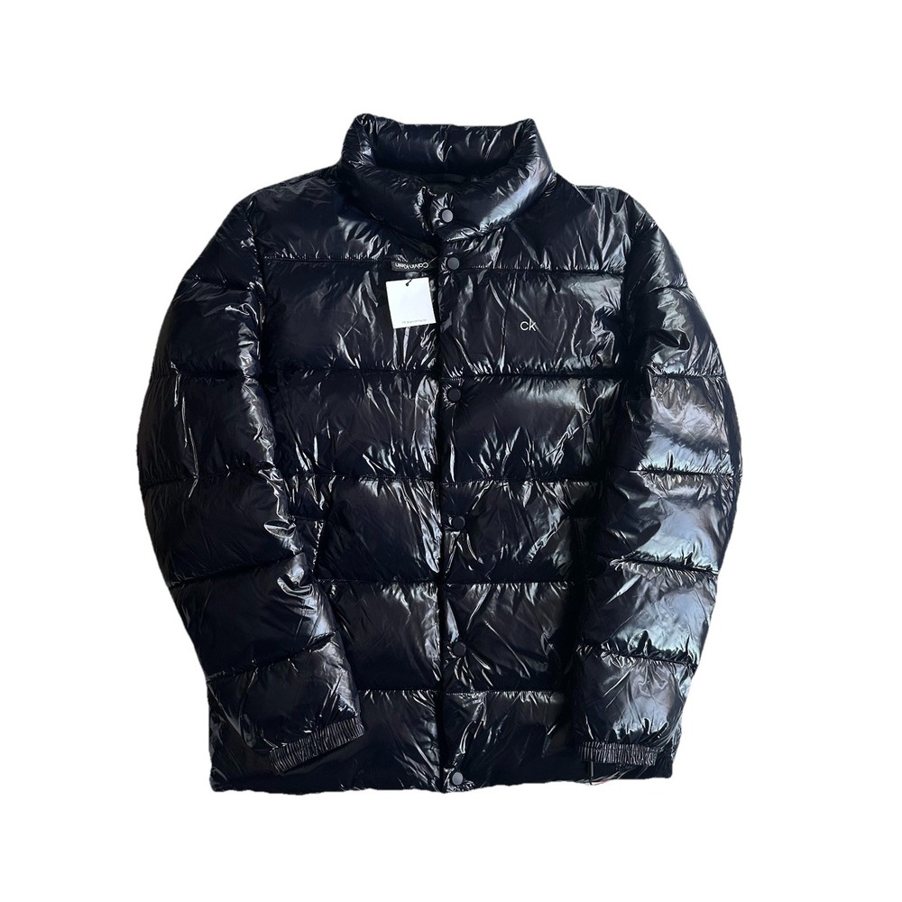 Calvin Klein Puffer Jacket Navy High Shine Down Designer Coat Mens Size Large L